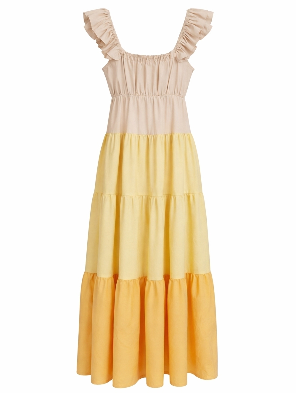 English Factory Colorblock Tiered Maxi Dress Small Ruffle Strap YellowCream Boho - Picture 2 of 3